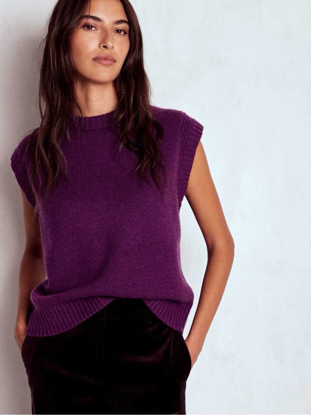 Boden Cashmere Rib Trim Vest